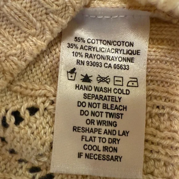 NIC+ZOE Cream V-Neck Open-weave Cable Knot Crochet 3/4 Sleeve Sweater Small - Picture 7 of 9